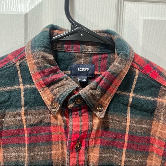 J Crew Plaid Flannel Shacket Shirt Jacket Faux Suede Elbow Patches Brown Red S - Picture 3 of 9